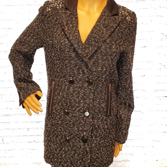 Miss Me Black Tweed Studded Peacoat - Picture 5 of 8